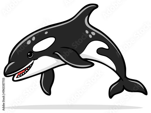 Cartoon Orca Killer Whale Jumping Smiling Marine Animal Illustration Vector