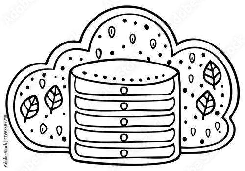 Cloud computing data storage server icon with leaves and dots illustration