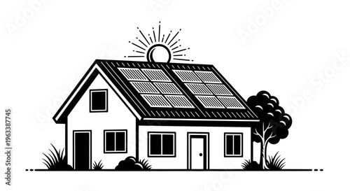 House with solar panels on roof.