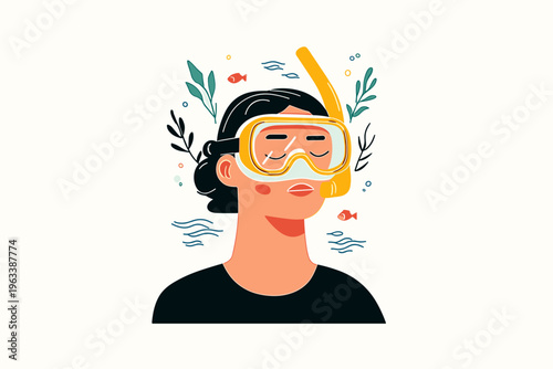 Minimalist Full-Face Snorkeling Mask Illustration