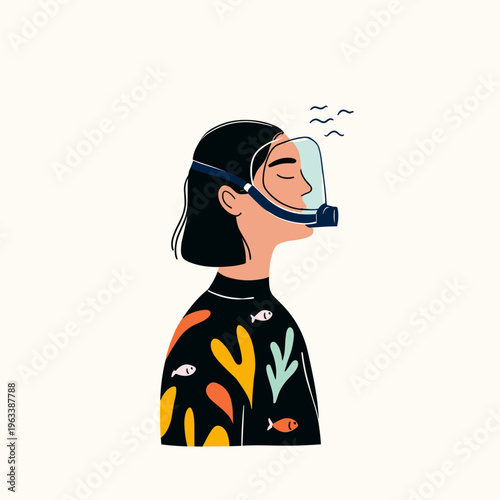 Minimalist Full-Face Snorkeling Mask Illustration
