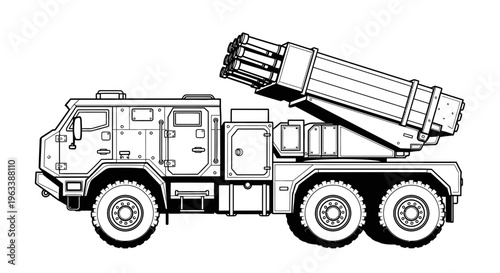 Large Military Truck with Rocket Launcher.