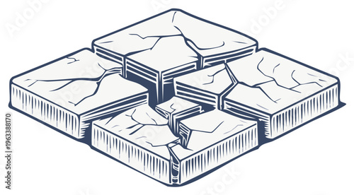 Cracked Stone Platforms: Isometric Geological Structure with Fissures