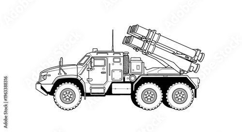 Military truck with missile launcher system.