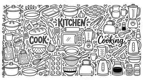 Kitchen and cooking elements, hand drawn vector doodle set, collection of kitchen utensils