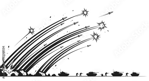 Missiles launching into the sky.