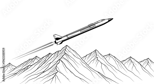 Rocket Ship Soaring Through Sky.