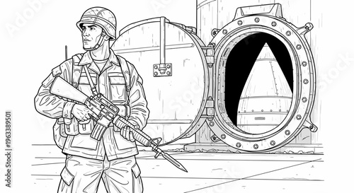 Soldier standing with assault rifle.