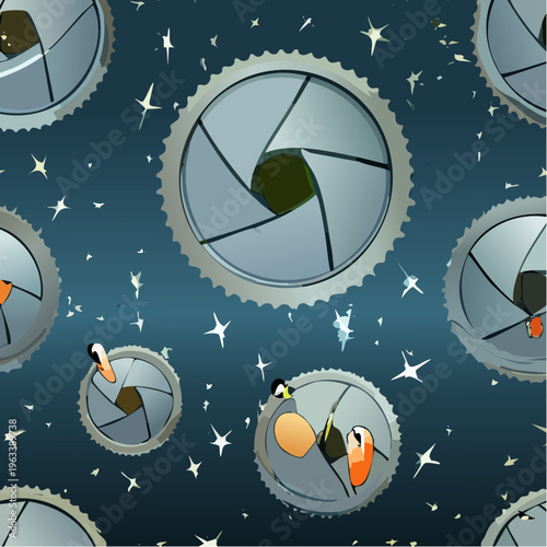 Aperture blades of a camera lens a mechanical diaphragm controlling light.