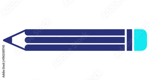 Blue pencil with eraser tip simple flat illustration graphic design element isolated on white