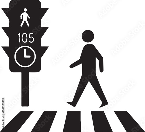 Crosswalk sign, pedestrian crossing icon, traffic signal, walking man symbol
