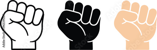 Fist icons black outline solid black and flesh tone on transparent background
