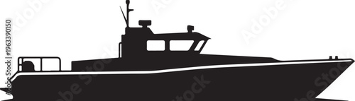 Black boat silhouette, vector yacht icon, nautical graphic, sailboat illustration