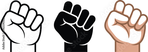 Fist icons black outline solid black and flesh tone on transparent background