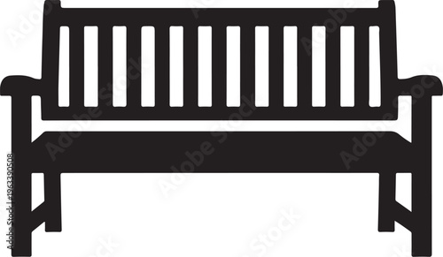 Black wooden bench, park bench icon, outdoor furniture, vector silhouette
