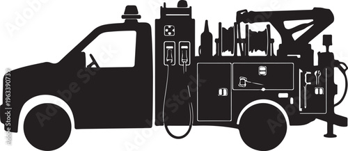 Black silhouette truck, utility vehicle, service truck, equipment vehicle