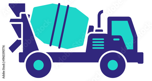 Concrete Mixer Truck Flat Icon Construction Vehicle Equipment Simple Graphic Commercial Use