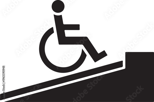 Accessible ramp, wheelchair accessibility symbol, handicap sign, black icon