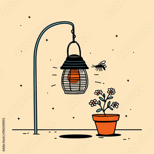 Modern Mosquito Zapper Lantern Under Soft Glow
