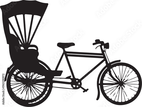 Black bicycle rickshaw, silhouette bike, vector illustration, transportation icon