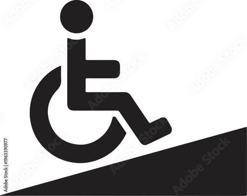 Accessible ramp, wheelchair symbol, disability sign, black icon