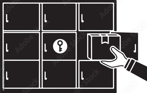 Black locker room, keycard access, secure storage, hand opening panel