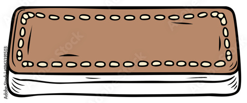 Cartoon illustration of a brown leather wallet with stitching