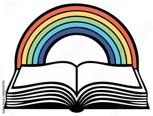 Open Book with Rainbow Arching Overhead Symbolizing Knowledge and Hope