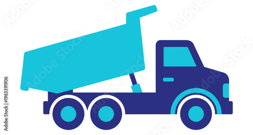 Dump Truck Unloading Material Construction Vehicle Flat Design Isolated White Background