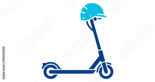 Electric Scooter with Helmet Safety Gear Urban Mobility Transportation Clean Icons Minimalist Design
