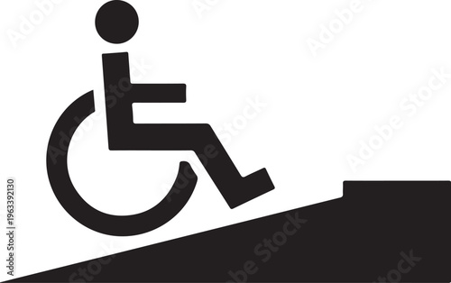Accessible ramp, wheelchair symbol, disability sign, black icon