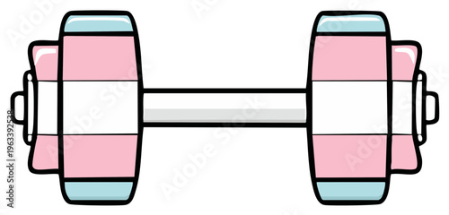 Illustration of Dumbbell with Stripes in Light Pink, White and Blue for Physical Fitness, Weight Lifting, Exercise, Workout