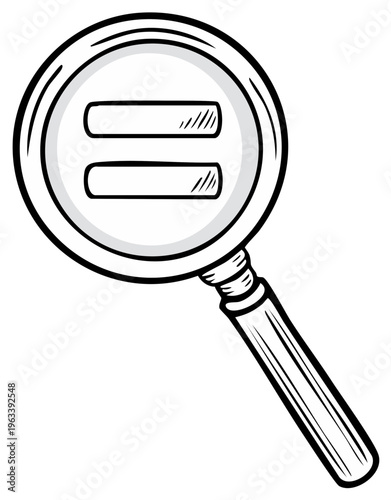 Magnifying glass examining equals symbol concept illustration