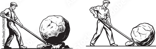 Manual worker using lever to move heavy rock.