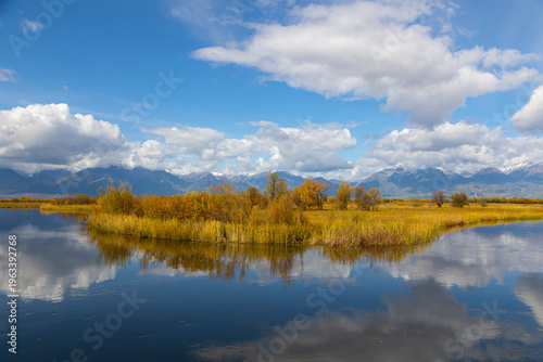 Wallpaper Mural Autumn landscape with mountains and forest reflected in a lake. Russia. Buryatia. Siberia. Torontodigital.ca