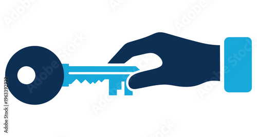 Hand Offering Key for Property Transfer Business Deal Access Ownership Concept Flat Design