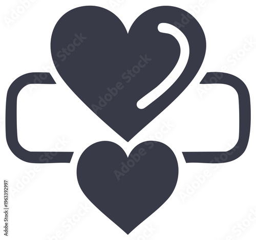 Charging love heart icon and small heart representing emotion or passion symbol