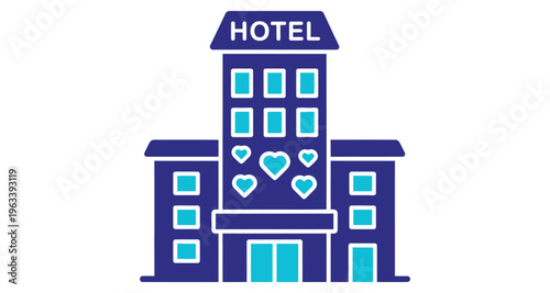Hotel Building with Hearts Facade Detail Exterior View Flat Design Illustration Style