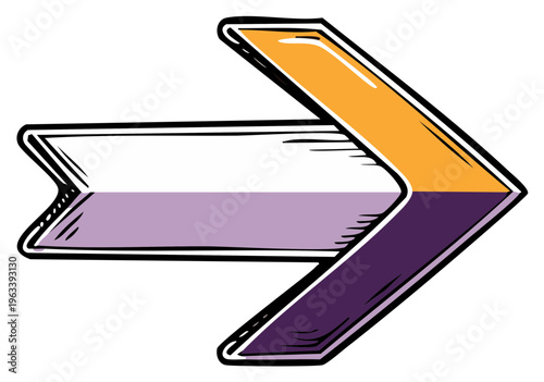 Hand drawn orange purple arrow pointing right direction illustration isolated on white navigation pointer symbol, design element, outline drawing, direction concept, graphic icon