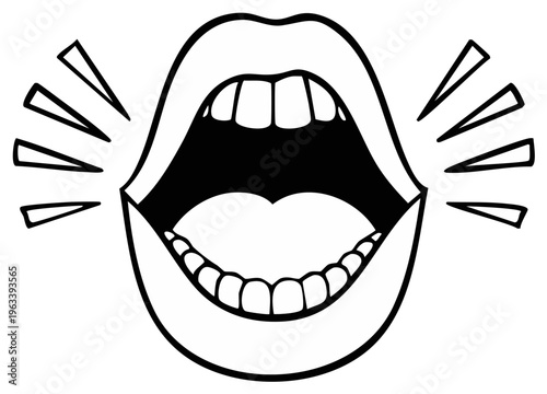 Open mouth graphic illustration, singing, shouting or speaking concept.