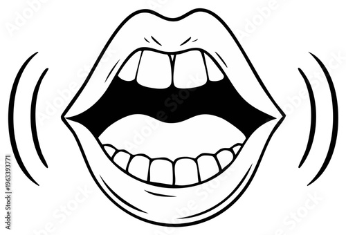 Open Mouth Speech Icon Talking Lip Movement Illustration Sound Wave Communication Expression Voice Shout Graphic