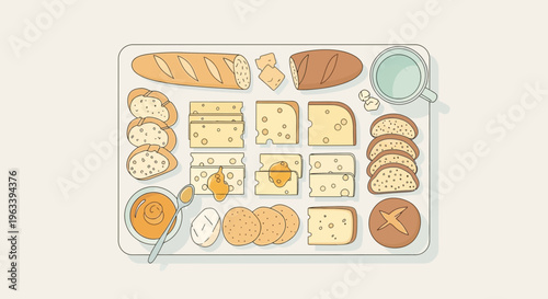 Artistic Cheese and Bread Platter with Accompaniments.