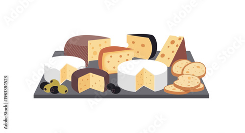 Assortment of Delicious Cheeses and Olives Displayed Artfully.
