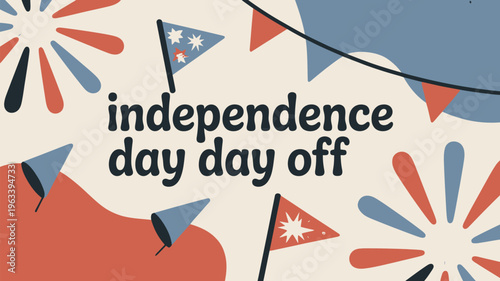 Festive independence day celebration with flags banners and vibrant abstract shapes