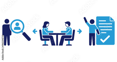 Recruitment Process Icons: Candidate Search Interview Job Offer Approval
