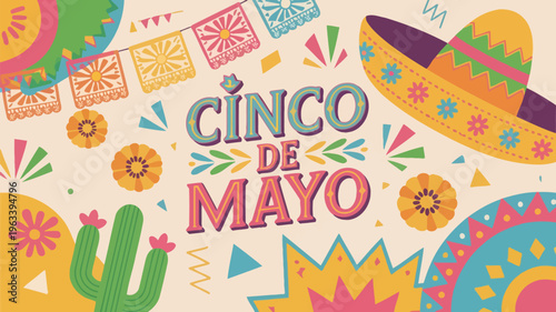 A colorful cinco de mayo illustration with traditional decorations and festive elements