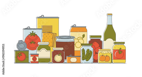 Assortment of Preserved Foods in Jars and Cans 1.
