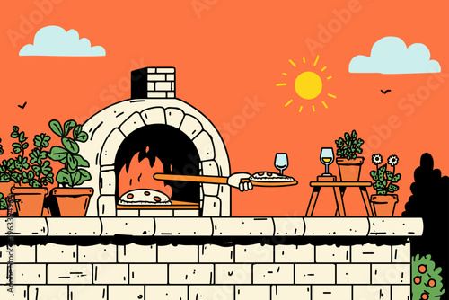 Silhouette of Outdoor Pizza Oven at Dusk
