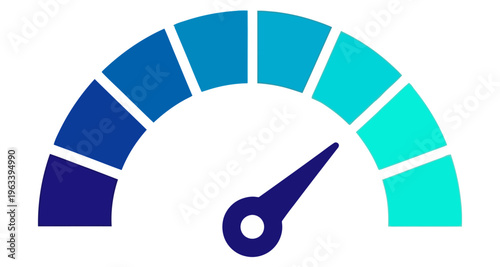 Speedometer Gauge with Blue Tones Indicating Performance Level Minimalist Graphic Design