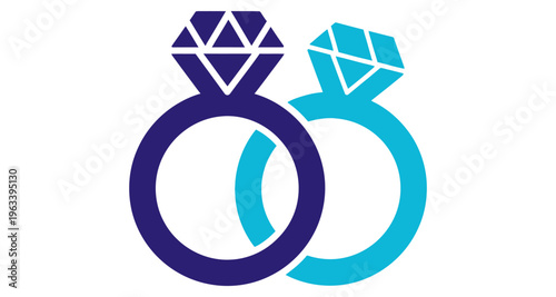 Two Diamond Engagement Rings Intertwined Symbolizing Union and Love Minimalist Vector Icon Style